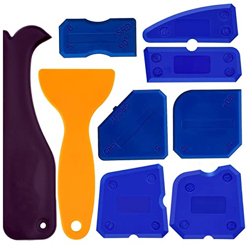 Caulking Tool Kit, Silicone Sealant Finishing Tool Grout Scraper Caulk Remover and Caulk Nozzle, 9 Pieces