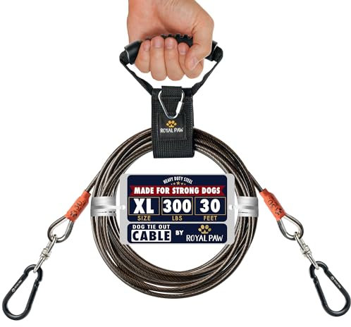 ROYAL PAW Cable de amarre para perros de 30 pies – Correa para perros grandes de hasta 300 libras, correa larga para perros fuera resistente y a prueba de óxido, permite que los perros corran cuando