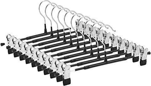 Dünne Hosenbügel, GUANJUNE rutschfeste Hosenbügel mit Verstellbaren Clips, Platzsparende Kleiderbügel für Kleidung, Rock, Jeans, Mantel (Schwarz, 10)