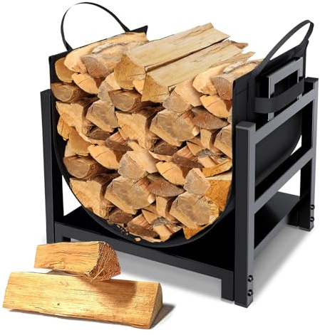 MOFEEZ Firewood Rack Log Holder Indoor with Wood Carrier, Powder-coated Steel Made, Up-loaded to 110lb, 18inch(L) x 13inch(W) x 17inch(H)