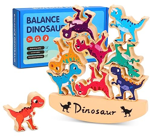 Japace Stapelspiel ab 3 Jahre Holzspielzeug, Dinosaurier Spielzeug ab 3 4 5 Jahre Montessori Spielzeug für Kinder ab 3-5 Jahre Balancieren Motorikspielzeug Stapelspielzeug Geschenk für Junge Mädchen
