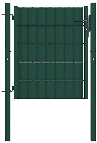 JUNZAI Puerta de Valla de PVC y Acero Verde 100x81 cm, Vallas para Jardin, Puerta Entrada Exterior, Puerta De Jardin, Verja Jardin Exterior - 145227