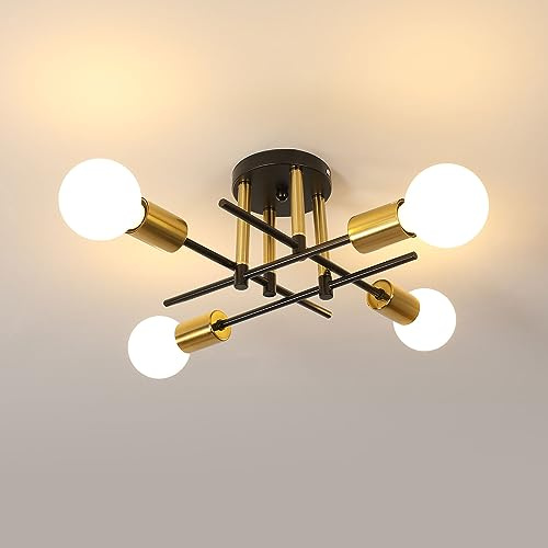 Riserva Deckenleuchte Vintage E27, Sputnik Kronleuchter, Gold, 4 Lichter | Industrielle Deckenlampe Metall für Wohnzimmer, Esszimmer, Flur, Restaurant, Hotel, Café