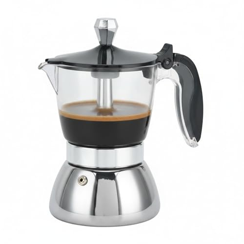 Gavigain Moka Induction Stovetop Strong Coffee Maker, Moka Pot Premium Crystal Glass-Top Stovetop Coffee, Moka Pot - 4 cup, Classic Italian coffee maker for Coffee Lover Gifts Ideas