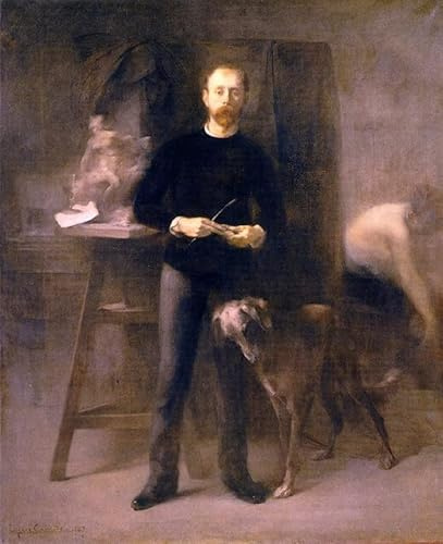 MSTECO Pintura De La Lona Arte de la Pared Poster Pintura al óleo el escultor Louis-henri Devillez en su estudio de Eugene Carrière para decoración de pared 60x90cm