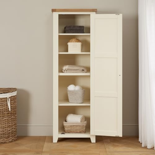 The Furniture Market Cheshire Cream Painted Single Door Shaker Cupboard with Adjustable Shelves, Limed Oak Top, Bedroom, Kitchen, Living Room and Dining Room - H 1800mm x W 610mm x D 410mm