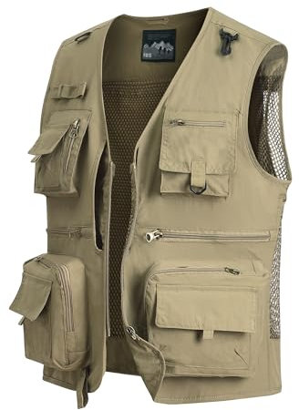 MeiLayM Uomo Multi-Tasca Giacca Leggera Traspirante Giacca Lavoro Sport Khaki, XL