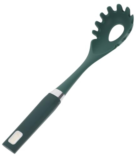 Cuillère à Pâtes en Silicone Vert, Poignée Griffue pour Nouilles | Résistante à Chaleur, Légère et Pratique, Cuisine Maison, Service Facile des Spaghetti Style Aléatoire