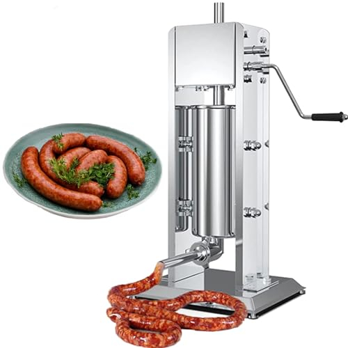 URJWAN Stainless Steel Meat Stuffing Maker Kit, Sausage Stuffer, Vertical Stainless Steel Meat Sausage Stuffer, with 6 Size Optional, Commercial and Household Use,5L