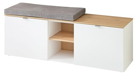 möbelando Schuhbank >Bari< in Weiß matt, mit Sitzkissen - 128x50x38cm (BxHxT)