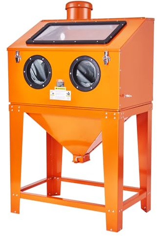90 Gallon Sandblasting Cabinet with 1.8 Gallon Dust Collection System, 40-120PSI Sand Blasting Cabinet with Stand, Heavy Duty Sand Blaster with Blasting Gun & 4 Nozzles for Paint, Rust Removal
