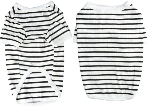 Shengxi Hundepullover, Gestreifte Hundeshirts für Kleine Hunde, Sommer Atmungsaktiv Gestreifte Welpe T-Shirt Weste Basic T-Shirt Dehnbar Haustier Kleidung für Chihuahua Französische Bulldogge (2XL)