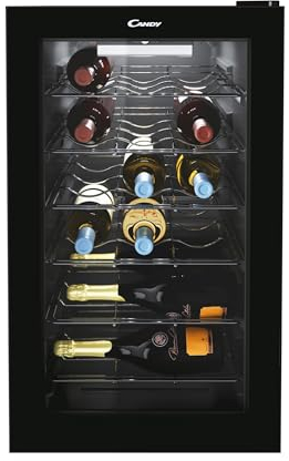 Candy DiVino CWC 021 M/NF Vinoteca Vino, 21 botellas, App HOn con tecnología Vivino, estantes cromados, 39 dB, Clase G, 40 x 55 x 70 cm, negro [Clase de eficiencia energética G]