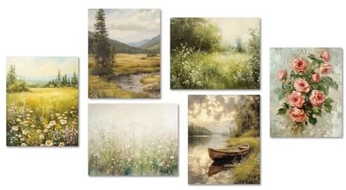NymphFable Dazzlewall Wandkunst-Poster im französischen Vintage-Stil, Blume, botanisches Boot, rustikale Landschaft, Leinwandposter für Bauernhaus, Schlafzimmer, Dekoration, 20,3 x 25,4 cm, ungerahmt