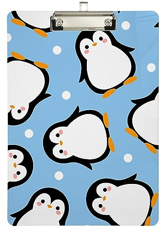 Klemmbretter Pinguin auf blauem Klemmbrett, flache Klemmbretter für Büro, A4, Briefgröße, 2,5 x 22,9 cm, silberfarbener Clip