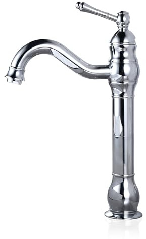 Wasserhahn Bad Hoch Chrom,360° Schwenkbar Einhebel Mischbatterie,Retro Waschtischarmatur,Antik Badarmatur Waschbecken Badezimmer aus Messing,Kaltes und Heißes Wasser Vorhanden