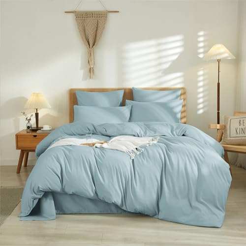 Juego de Funda Nordica Cama 135/150 Azul Claro 100% Microfibra Transpirable Suave Moderno Juego de Funda de Edredón 240x220 y Fundas Almohada (50x75cm)