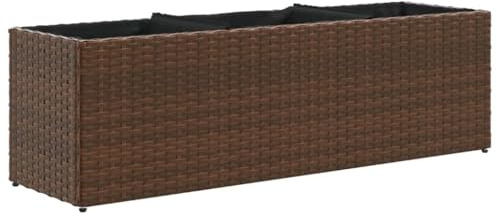 vidaXL Hochbeet mit 3 Fächern, Pflanzkübel mit Stahlgestell, Blumenkübel für Garten, Pflanzkasten Blumenkasten Pflanzgefäß, Braun Poly Rattan