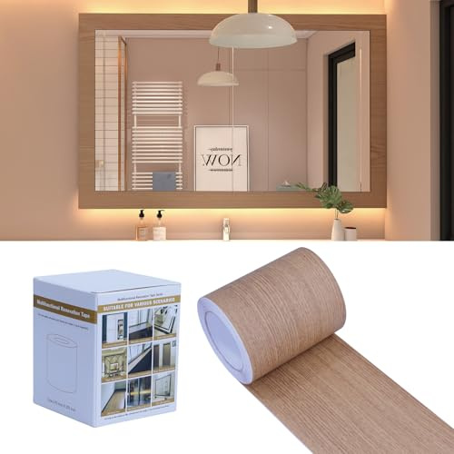 FEILAYS Teak Wood Grain Removable PVC Waterproof Border Wall Decor Removable Self Adhesive Door Frame Window Frame Decoration Kitchen Bathroom Tiles Sticker Grain Trim 3.93inch x 393 inch