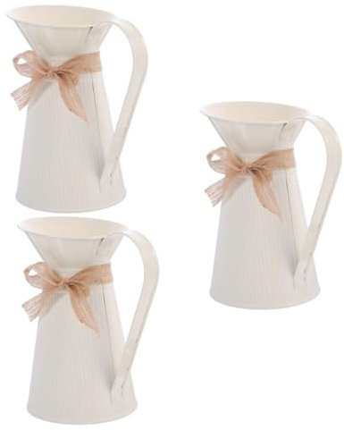 IMIKEYA 3st Kesselvase Aus Eisen Blumenhalter Blumenkübel Vintage Französische Krugvase Bauernhaus Französischer Eimer Blumenpflanzer Getrockneter Blumentopf Blumeneimer Beige Leinen-