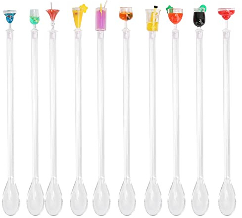 10 pezzi cucchiaio da bar cucchiaio per mescolare cocktail, tazza miscelatore in acrilico bar puddler cucchiaini per bastoncini da bar accessorio da cucina per cocktail shaker (large mixing spoon)