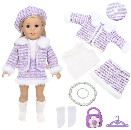 9 Stück Puppenkleidung für 36-43cm Newborn Baby Puppen, Lila Fashion Set Puppen Kleidung Skrit Socken Tasche Halskette Kleiderbügel 14-17 Zoll BabyPuppen, Geburtstagsgeschenk für Kinder