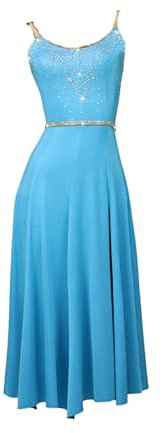 YDHTIZ Robe de danse latine à franges professionnelle pour compétition de salle de bal valse, bleu, S