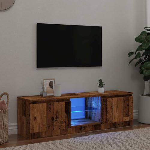 Myheimly TV Schrank mit LED-Leuchten,Lowboard Sideboard Fernsehschrank Fernsehtisch TV Möbel Tisch Board,HiFi-Schrank Altholz,140 x 40 x 35.5 cm