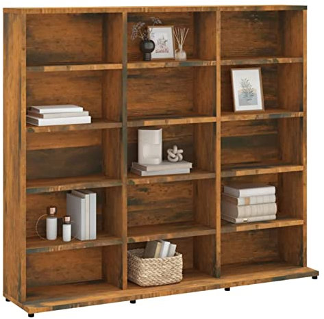 Gecheer CD Regal Ständer Aufbewahrung Standregal Medienregal Bücherregal Büroregal Dekoregal Aktenregal Räuchereiche 102x23x89,5 cm Holzwerkstoff