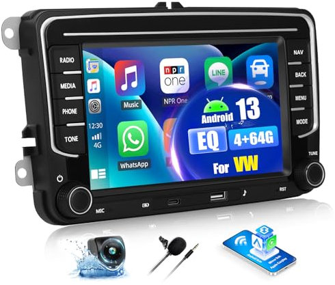 OiLiehu 4G+64G Android 13 Car Stereo for VW Polo Golf 5 Caddy T5 Tiguan with Wireless CarPlay Android Auto, 7'' IPS Touchscreen Radio with WiFi Mirror Link Bluetooth FM RDS EQ SWC Backup Camera