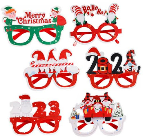 CAXUSD 6stücke Teiliges Weihnachtsbrillen Filz Für Party-Dekoration Lustige Foto-Requisiten Bequeme Kreative Brillenrahmen Geeignet Für Erwachsene Und Junge Mädchen Festliche Weihnachtsfe