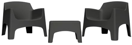 Totò Piccinni Set IBIZA 2 Poltrone impilabili e Tavolino in polipropilene dal design moderno MADE IN ITALY (Antracite, 2 Poltrone e Tavolino)