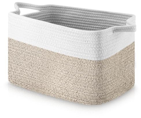 Aufbewahrungskorb Geflochten,Korb Aufbewahrung,Storage Basket,Aufbewahrungs korb aus Baumwollseil,Baumwolle Korb Handtuch und Wäschekorb Geflochten für das Bad,33x25x23 cm,Jute & Weiß