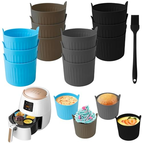 IETWATE 12 Stück Airfryer Silikonform, Antihaft Silikon Muffinförmchen Airfryer, Wiederverwendbare Muffinform Silikon, Mini Muffins Backform mit Ölbürste für Mikrowelle und Backofen