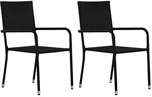 XINCXIN Garten-Essstühle 2 STK., Korbsessel Gartenmöbel Terrassenstühle Stühle Geeignet für Pool Balcony Outdoor Garden Stapelbar Schwarz Polyrattan