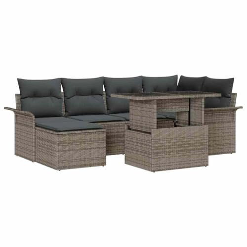 vidaXL Trädgårdsoffset med kudde med lagring 7 pcs Grå Poly rattan, Trädgård och Terrass, Modernt Utomhusset, Modulär Rattansoffa, Patiosoffgrupp