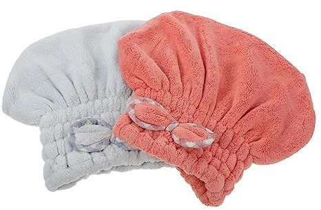 Haartrocknungshauben aus Coral Fleece, 2 Stück-pack, für Frauen | Süßes Cartoon Design, Sanfte Nutzung Beim Duschen, Reibung und Haarbruch