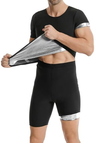 Weyot Traje Sauna Hombre Adelgazante, Chaleco Y Pantalones Cortos De Sauna, Trajes De Sudoración Deportivo Compresión Shapewear Fitness Boxeo Yoga Running Gimnasio Silver,S