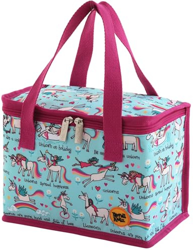 Tyrrell Katz Insulated Foldable Kids Lunch Tote · Unicorns Design Children's Lunch Bag · Made from Long Lasting RPET Polyester Fabric · Double Zip Opening · Size: 23 x 18 x 13 cm
