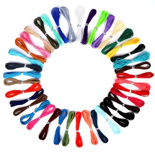 Set di 35 fili di cotone cerato, 10 m, filato macramè, 1 mm, 35 colori, filo di nylon macramè, elastico per bracciali, fai da te (40 colori)