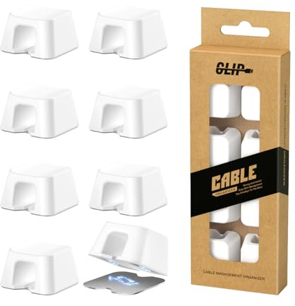 Maveek Magnetic Cable Clips, 8 Pcs Magnetic Cable Management Holder Clips Wire Organiser, Magnetic Cable Tidy Clips with Self-Adhesive Metal Plate for Desktop, Nightstand, Car, Office (White-Large)