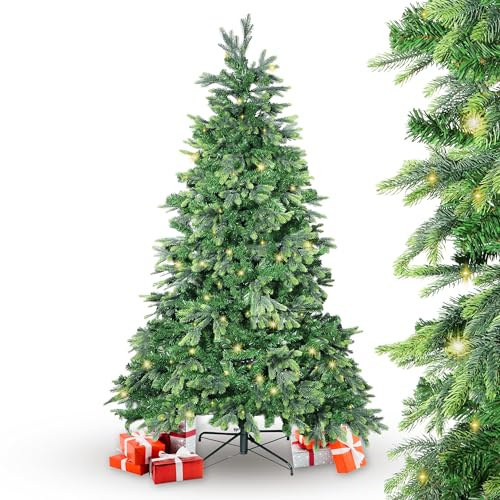Gartenpirat Künstlicher Weihnachtsbaum BonTree Tanne 210 cm mit Beleuchtung 280 LED warmweiß Komfort-Set Christbaum künstlich mit Holzständer und Aufbewahrungstasche