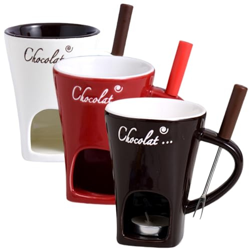 Ngbbby 3Pcs Chocolate Fondue Mug Heat-Resistant Ceramic Chocolate Fondue with Forks Reusable Melting Cup for Date Night Birthday & Wedding Gifts, Cheese