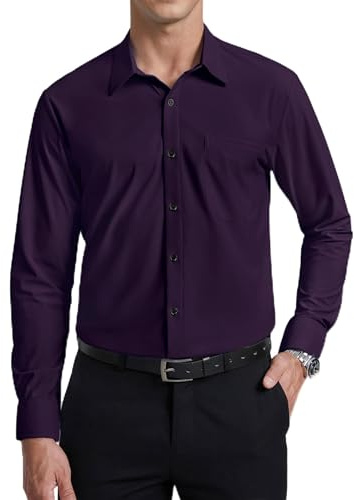 Enlision Camicia Uomo Manica Lunga No Stiro Elasticizzata Elegante Camicia che non si Stropiccia Uomo con Bottoni Antigrinza Taglio Regolare Formale da Ufficio con Tasca