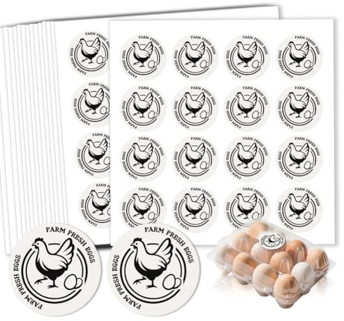 GOMAKERER 320 Pcs Farm Fresh Eggs Labels, Simplicity Retro Style Egg Carton Sticker Pet Adhesive Egg Packaging Sticker 5cm Round Waterproof Labels for Box Container Carton Farm Supplies