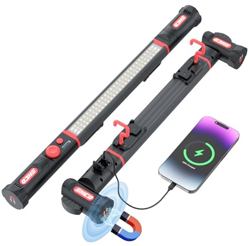 Magnetic work light,5200mAh Rechargeable LED Work Light with Magnetic Bases&HangingHooks,Aluminum Alloy Magnetic light bar with 4Lighting Modes, For Car Repairing/Inspection/Garage (5200mAh-1)