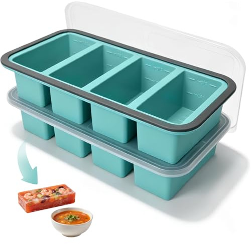 Jinfanshurich Juego de 2 moldes de silicona con tapa, 250 ml, recipientes para congelar sopa, caldos, salsas y sobras (azul)