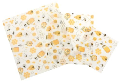 FOMIYES Lot de 3 Emballages Alimentaires en Coton la Cire D'abeille Réutilisables, Tissu de Conservation Écologique, Papier Ciré Naturel pour Fruits, Légumes et Sandwichs, Emballage