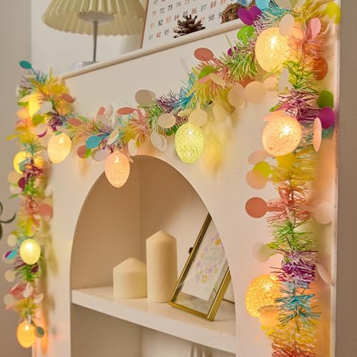 Ostergirlande mit Beleuchtung, 4 m Osterdeko Girlande mit Lichterkette Ostern, Batteriebetrieben, LED Girlande Ostern Deko mit Ostereier zum Aufhängen, Eiergirlande für Frühlingsdeko Osterdeko