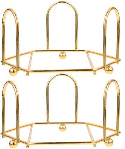 Ipetboom Lot de 2 Porte-sous-Verres en Fer Épais Doré, Support Décoratif Rangement pour Dessous de Verre Ronds et Carrés, Cuisine et Salle à Manger
